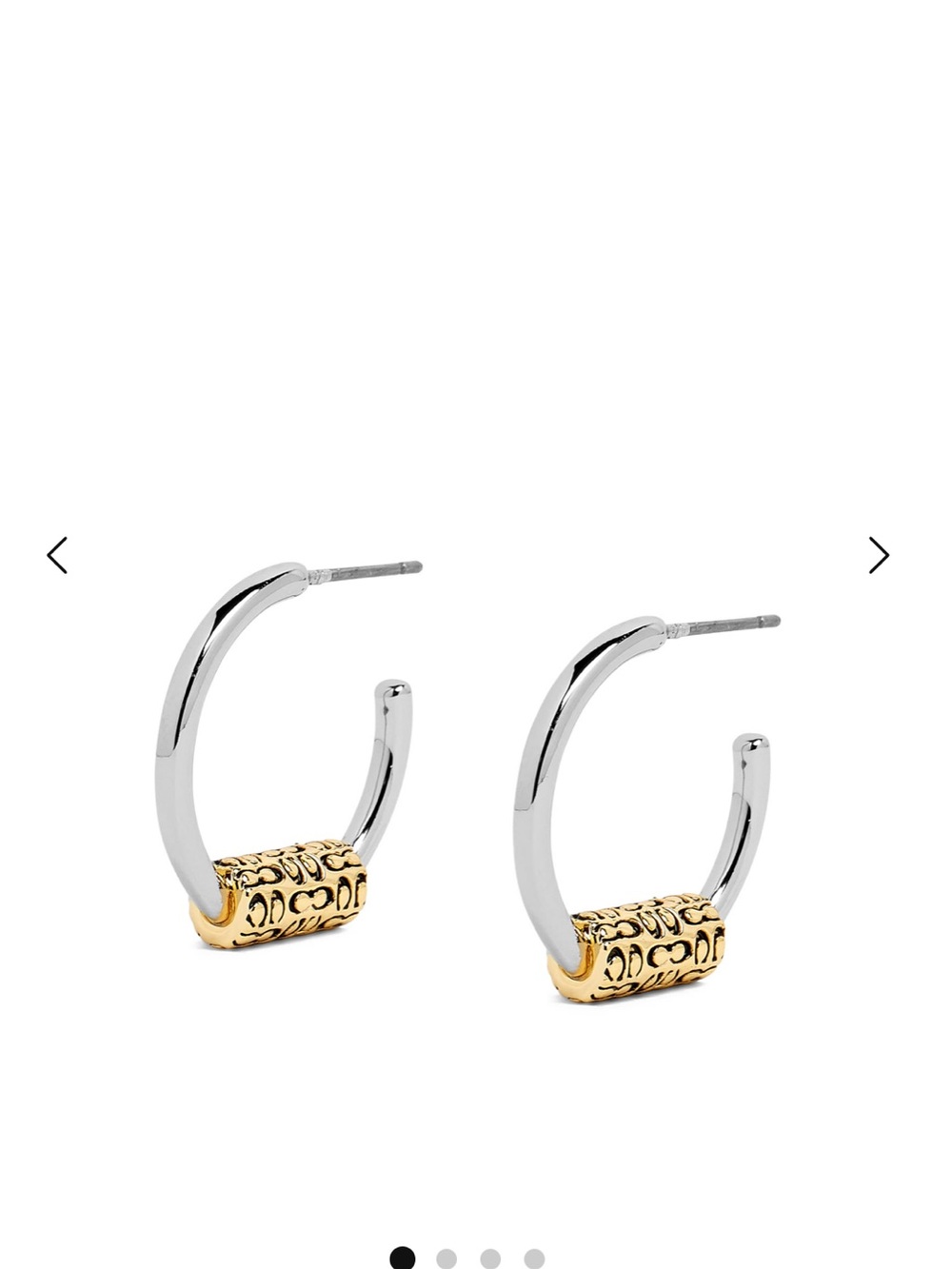 Coach Two-Tone Silver Hoop Earrings with Gold Engraved Barrel